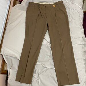 NWT Bill Blass Tan Khaki Oxford Pleat Long Pants Wool Blend Unhemmed Mens Sz 50